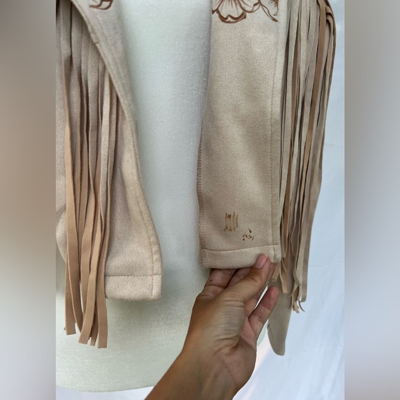 Faux Suede Fringe Jacket with hand burned flowers - Picture 2 of 5